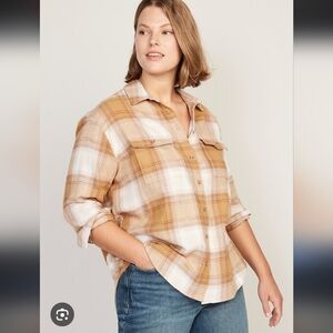 ⭐️40% Off⭐️ Old Navy The Boyfriend Shirt Flannel ButtonDown Tunic- Mustard Cream